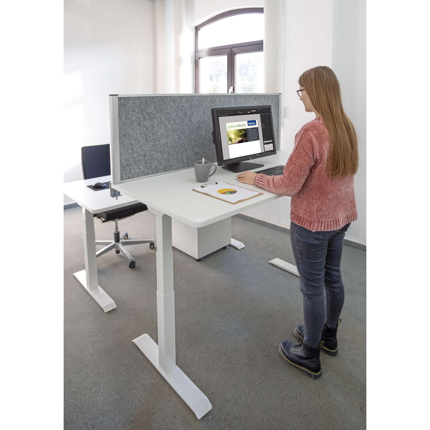 Desk divider MAULconnecto 120x50 cm acoustic light grey