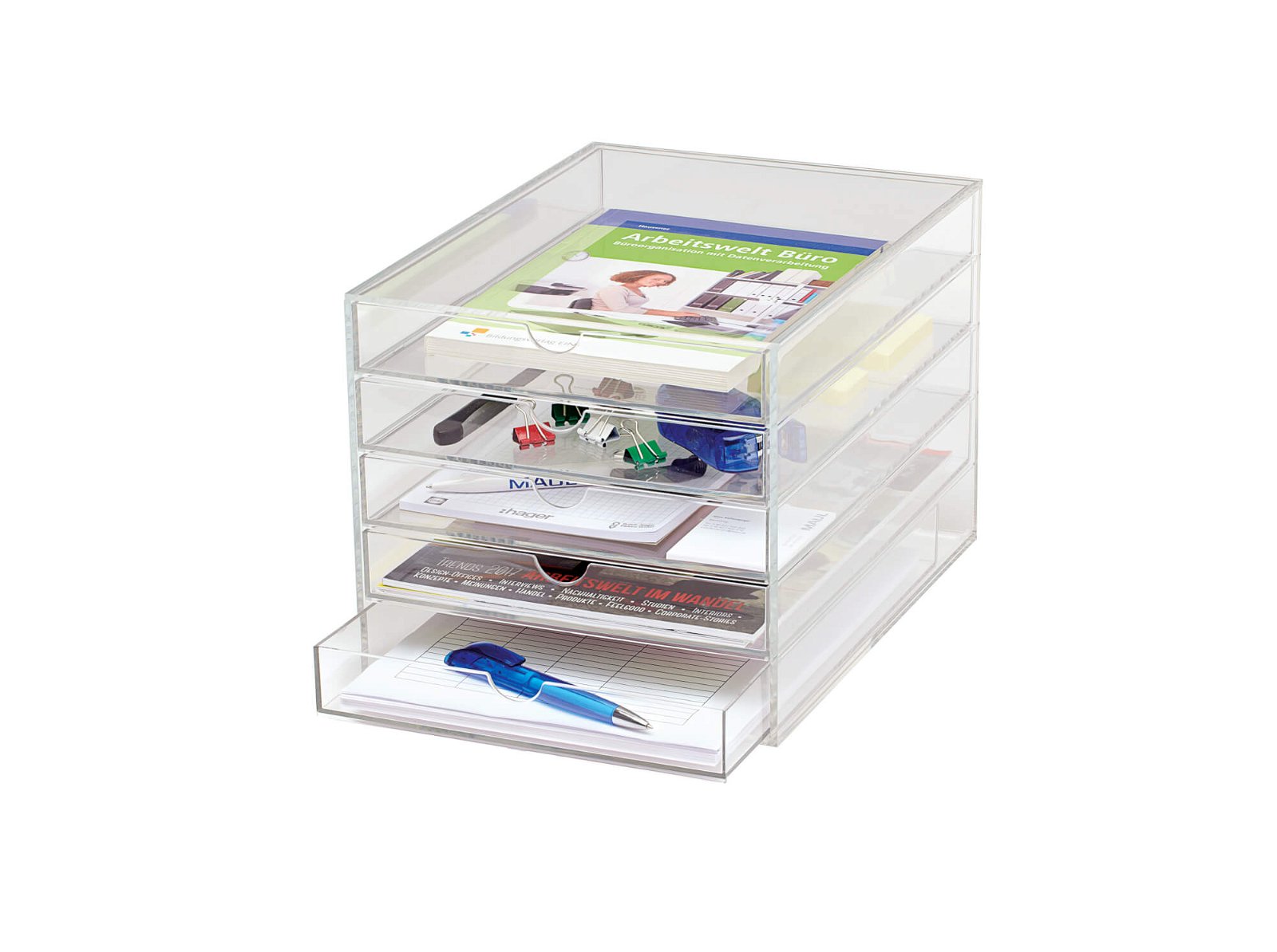 Acryl-Schubladenbox, DIN A4, 5 Laden, glasklar