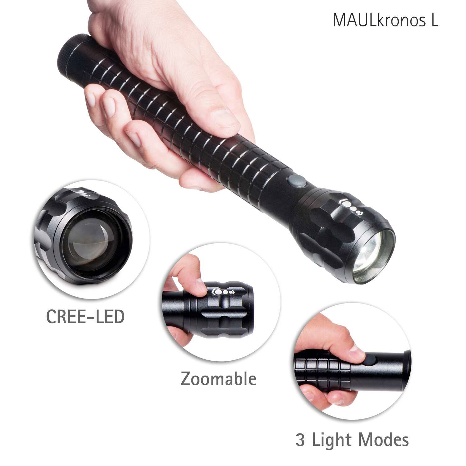 LED-Taschenlampe MAULkronos L, 26 cm, 8 W, bis zu 280 m