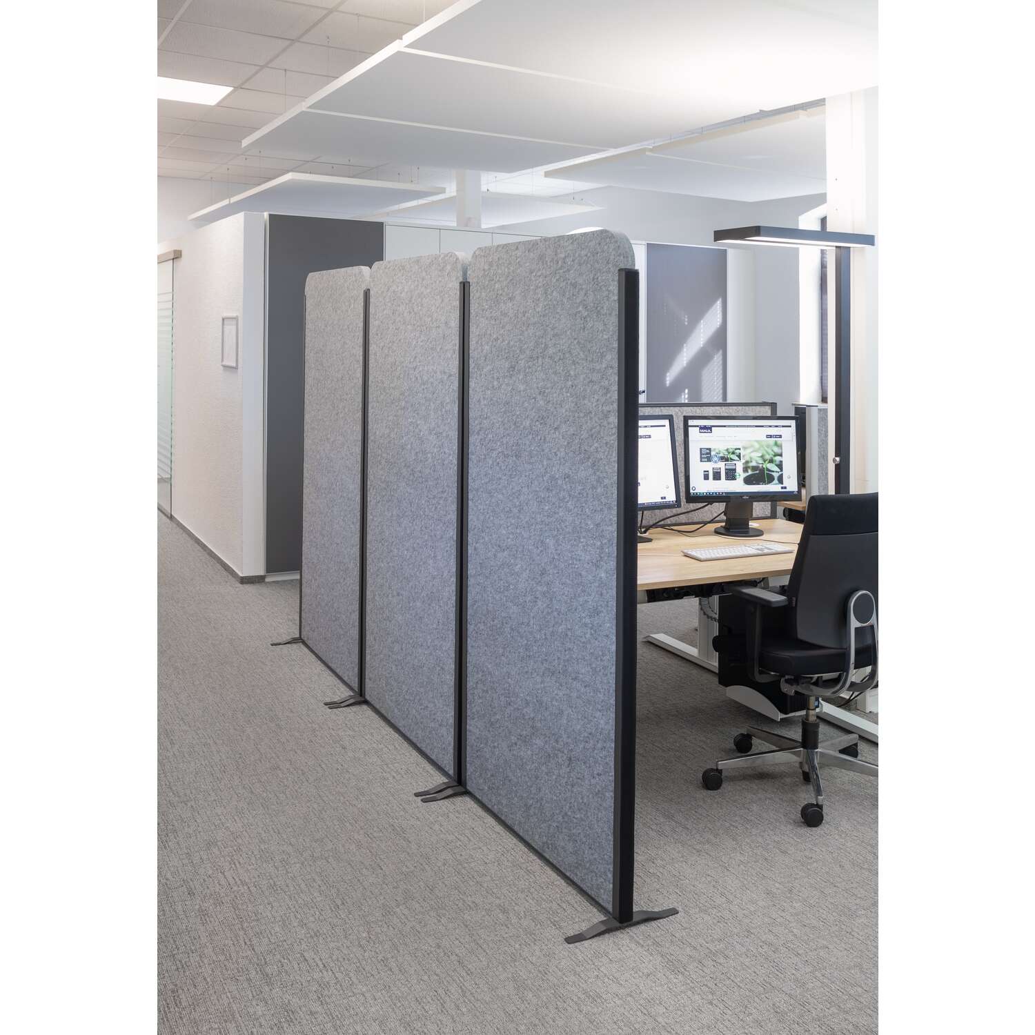 Partition wall MAULcocoon acoustic 100x180 grey, feet