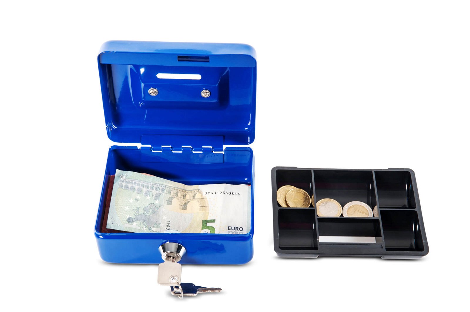 Geldkassette mit Münzeinwurf, 12,5 x 9,5 x 6 cm, blau