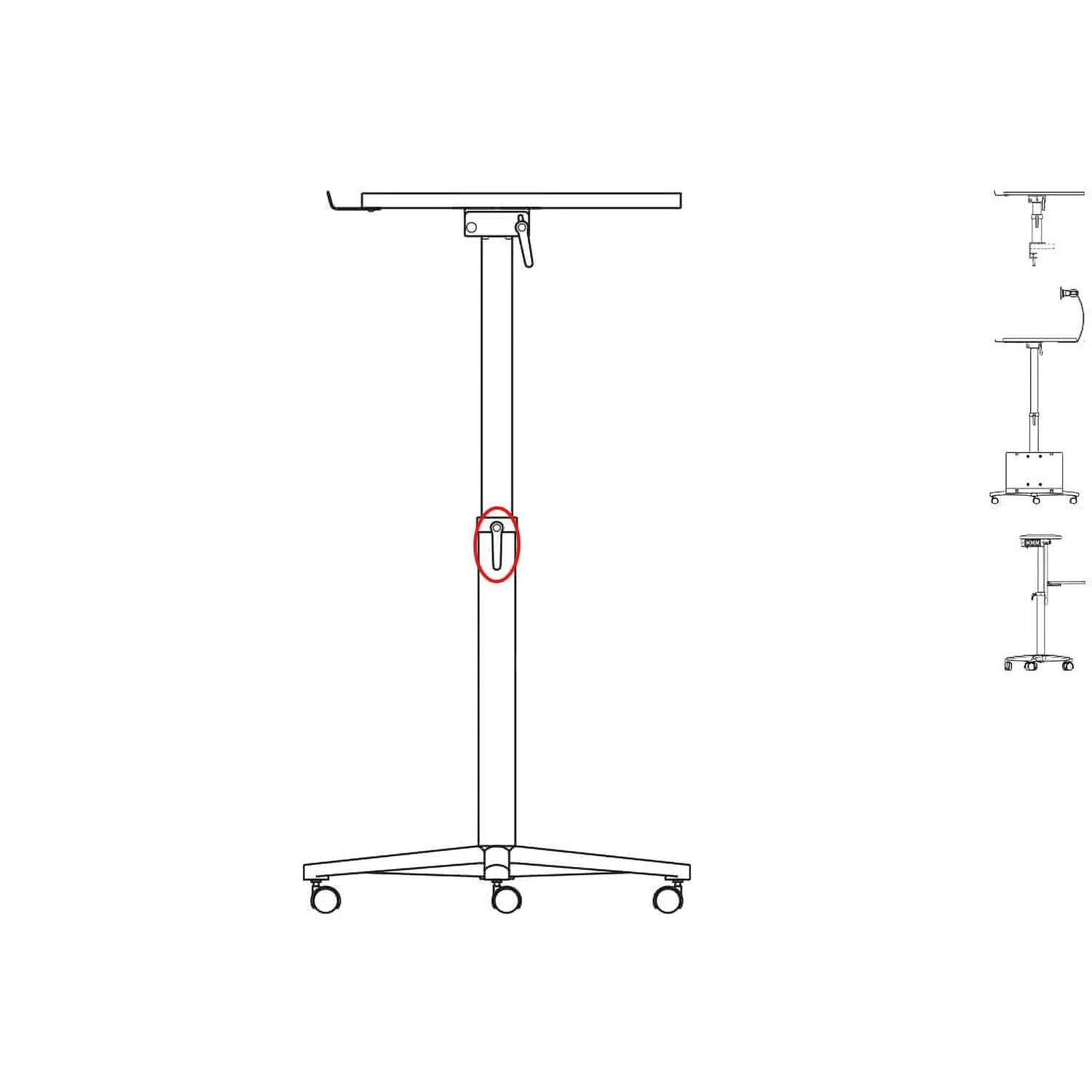 Clamping lever for column of standing desks and beamer tables