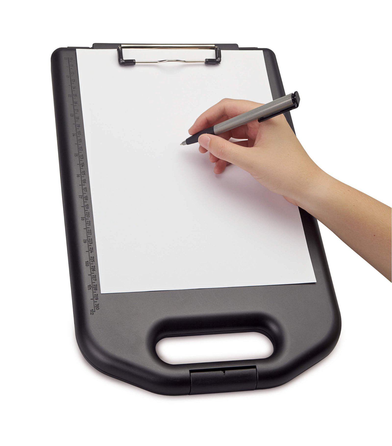 Schreibplatte A4 Kunststoff mit Aufbewahrungsfach, breit, schwarz