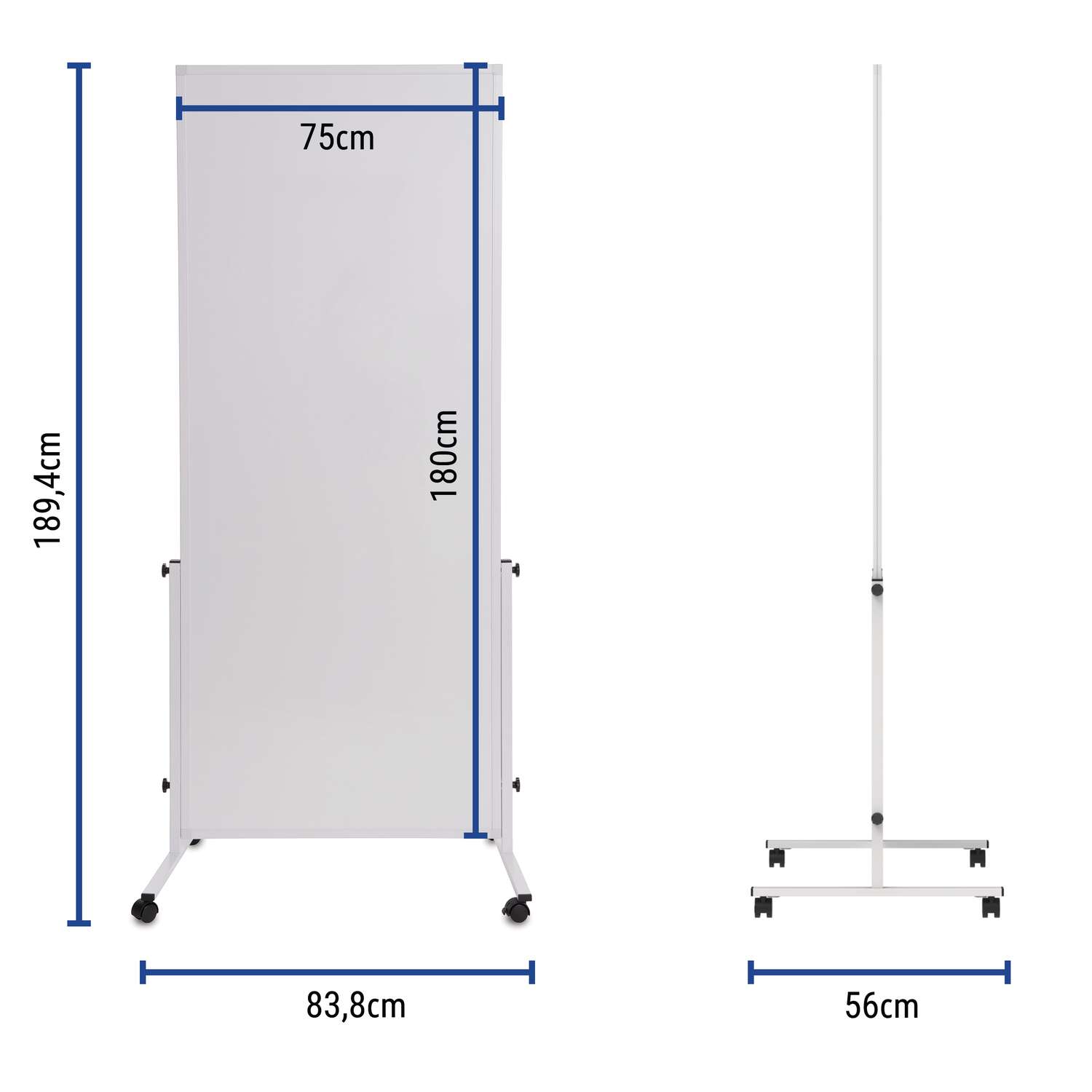 Verrijdbaar whitebord MAULsolid easy2move, 75 x 180 cm