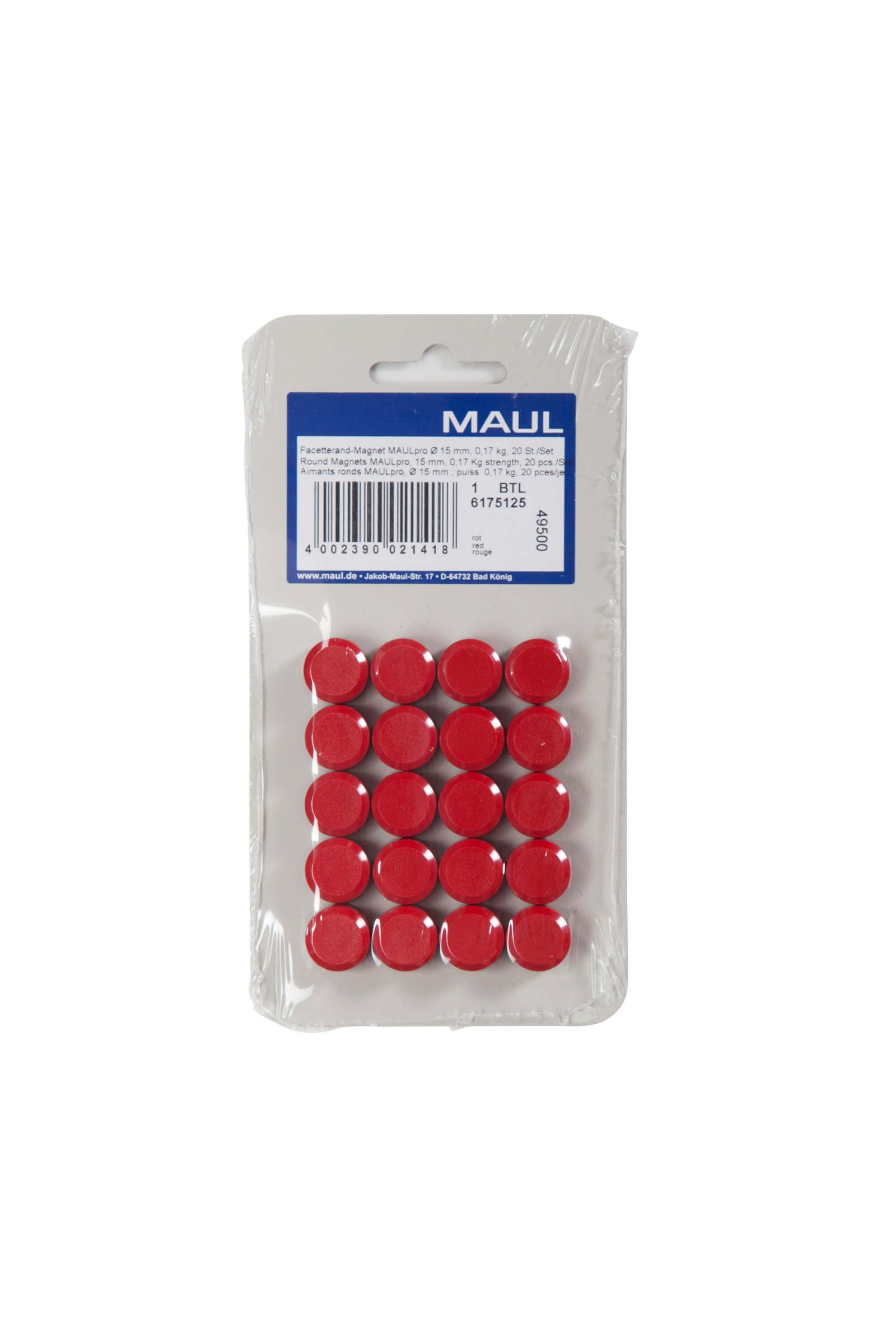 Facetterand-Magnet MAULpro Ø 15 mm, 0,17 kg, 20 St./Set, rot