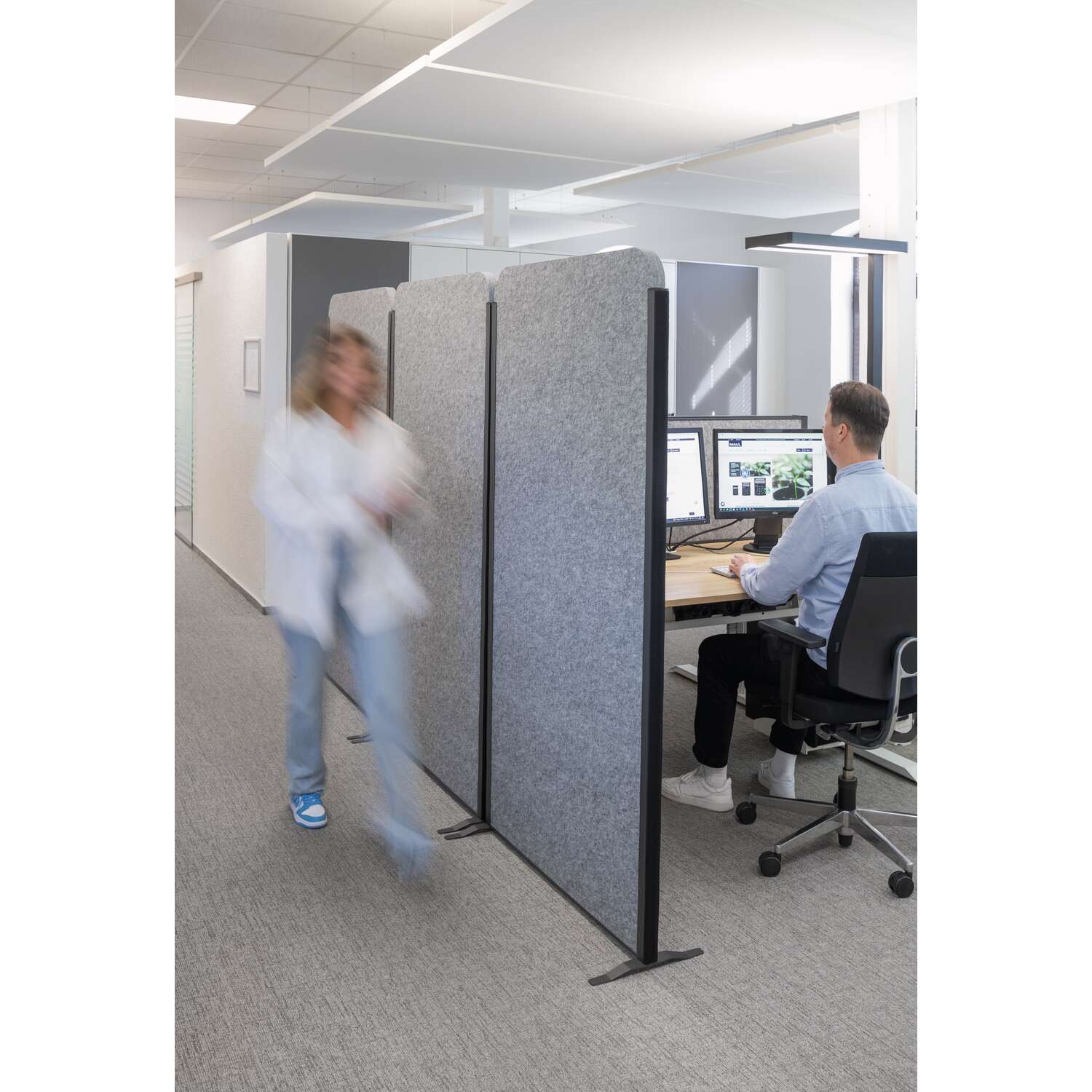 Partition wall MAULcocoon acoustic 100x180 grey, feet