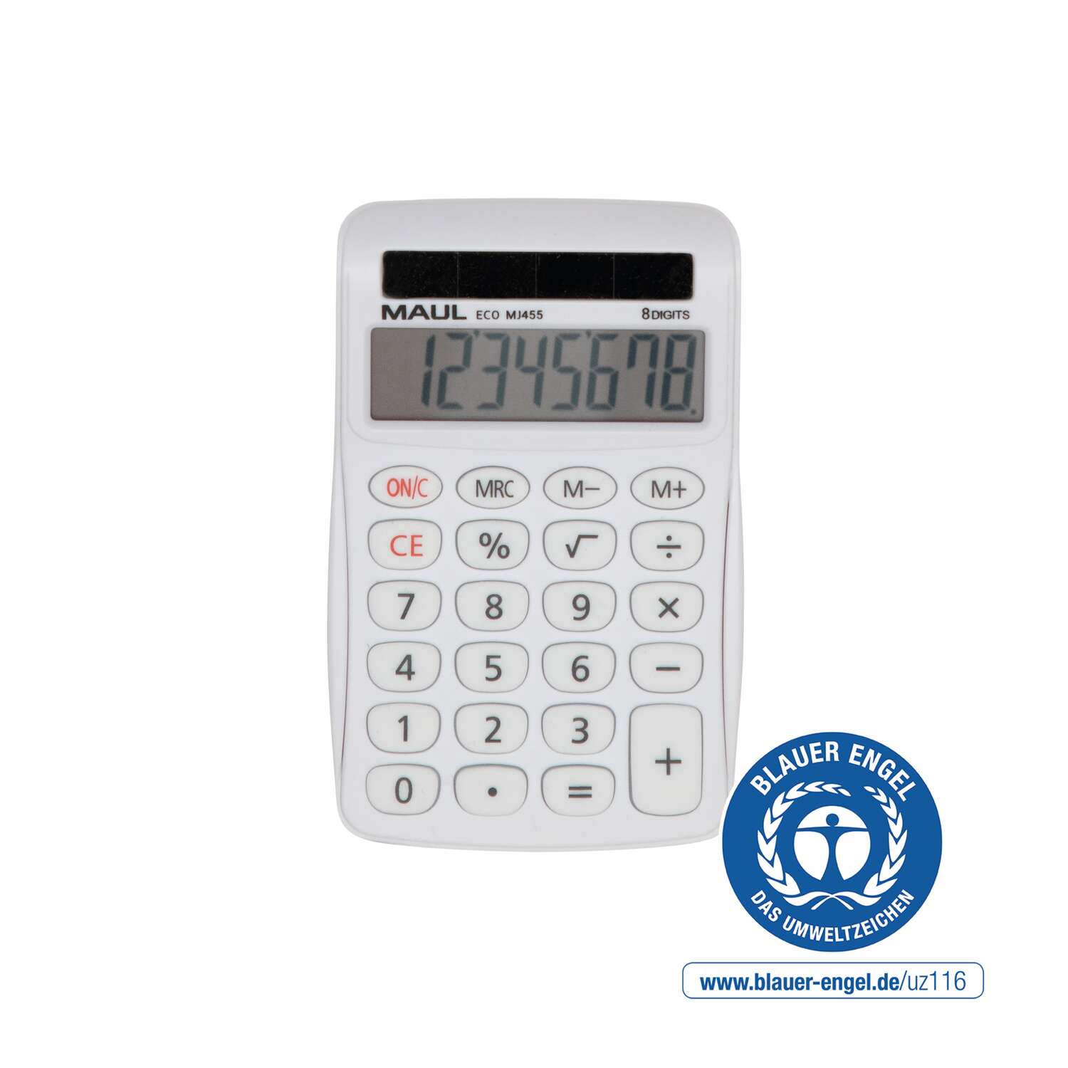 MAUL Calculatrice de Bureau ECO MJ 455 Solaire 1-ligne, 8 chiffres blanc