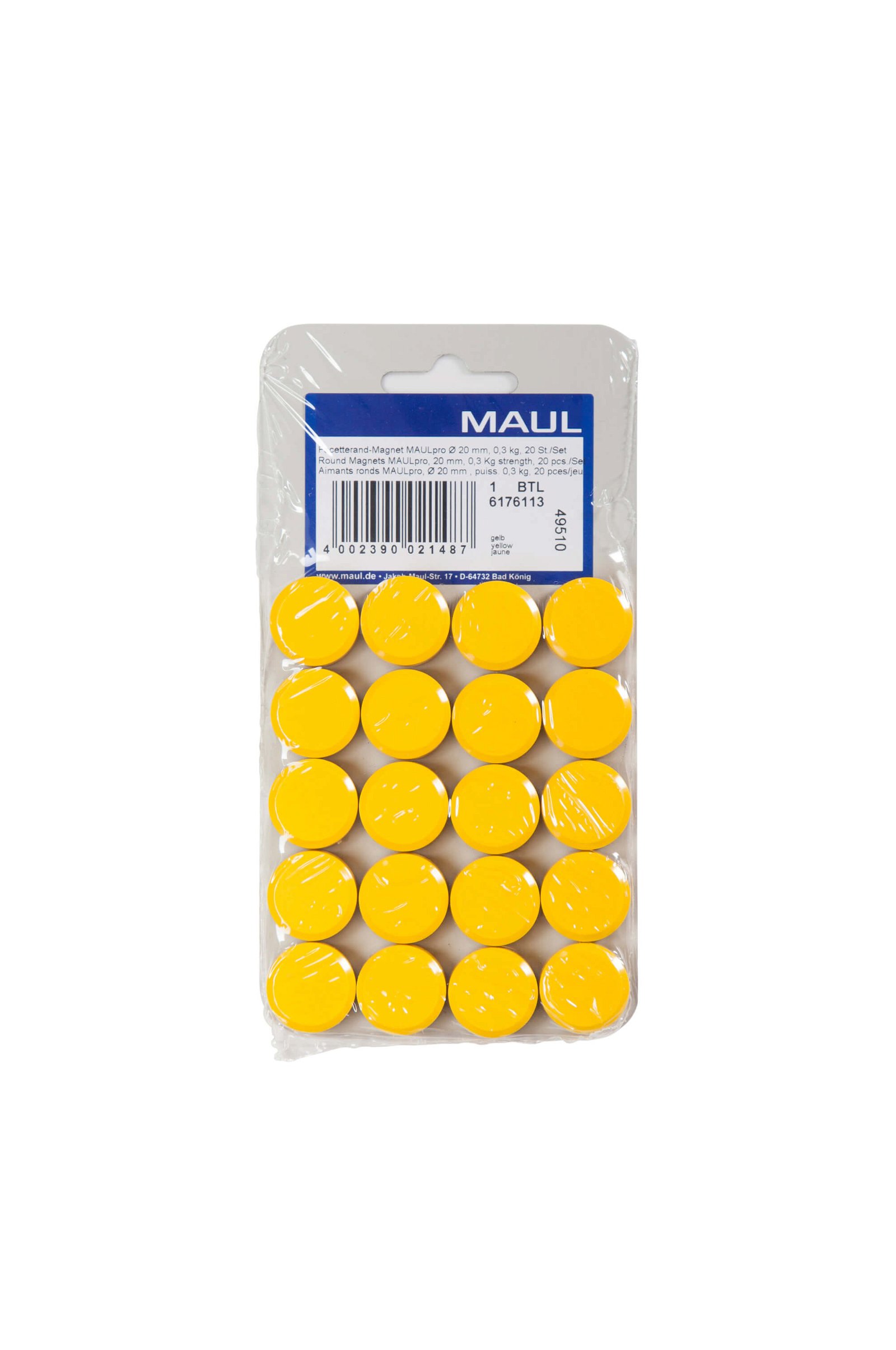 Facetterand-Magnet MAULpro Ø 20 mm, 0,3 kg, 20 St./Set, gelb