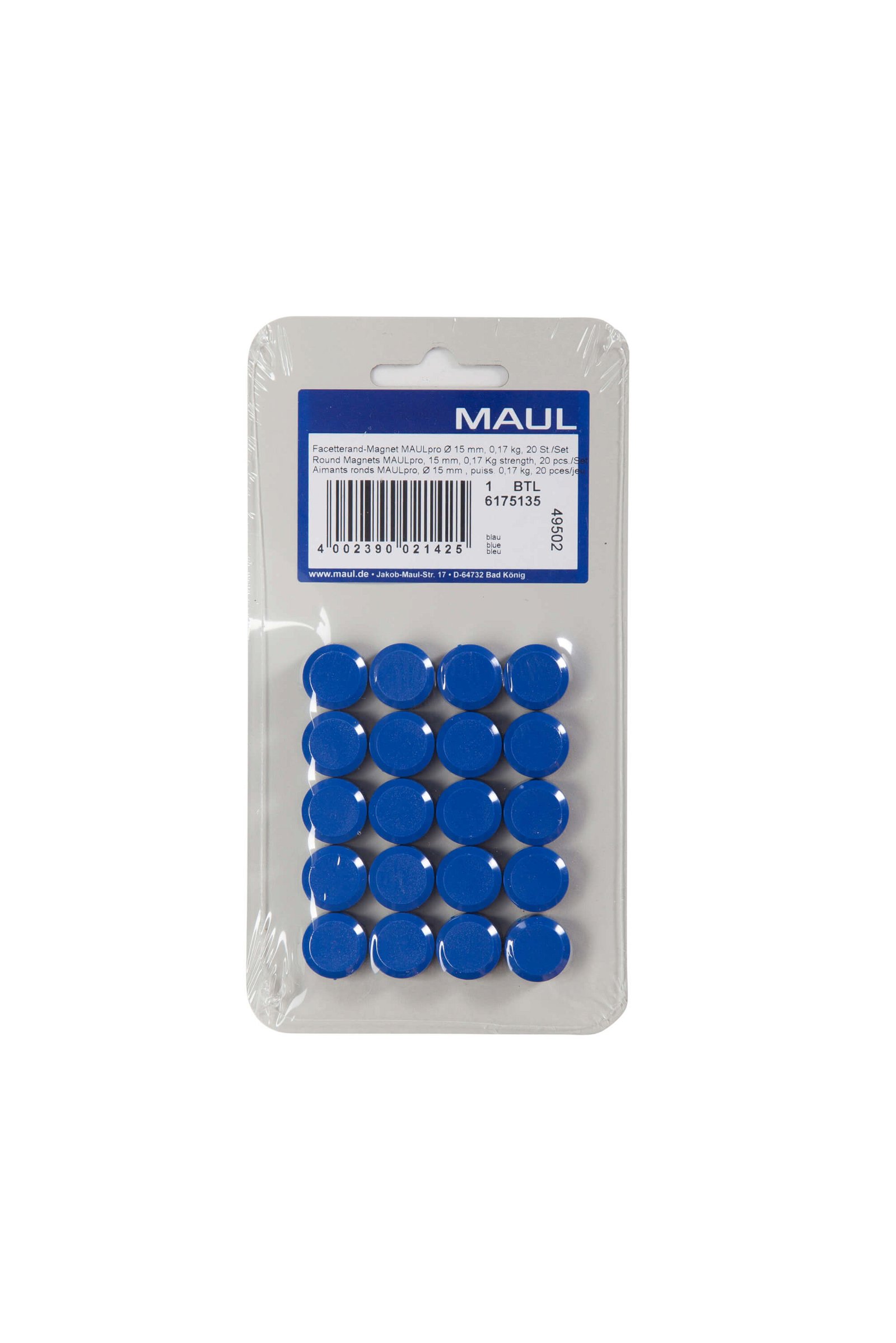 Facetterand-Magnet MAULpro Ø 15 mm, 0,17 kg, 20 St./Set, blau