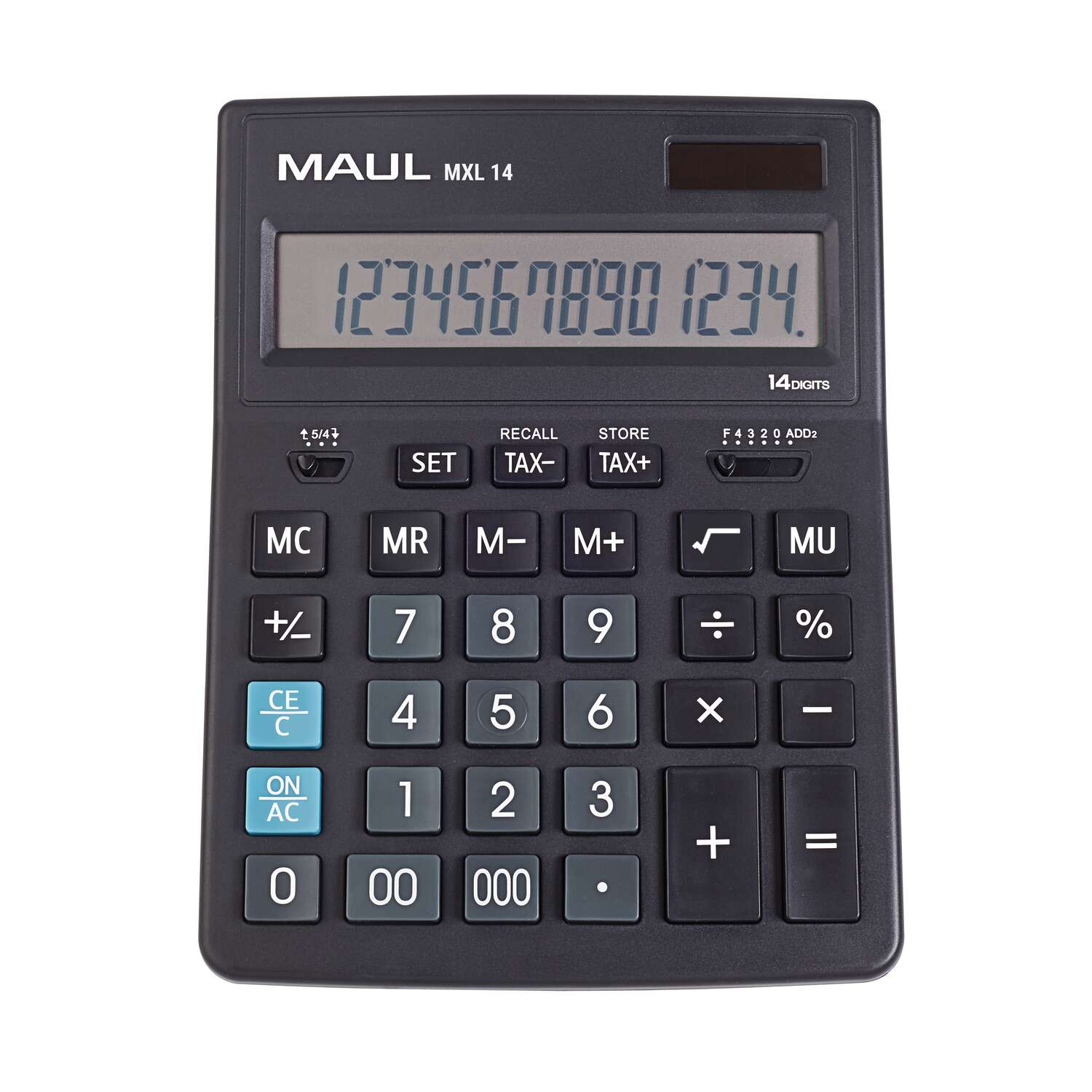 MAUL Calculatrice de Bureau MXL 14 Solaire Batterie 1-ligne, 14 chiffres noir