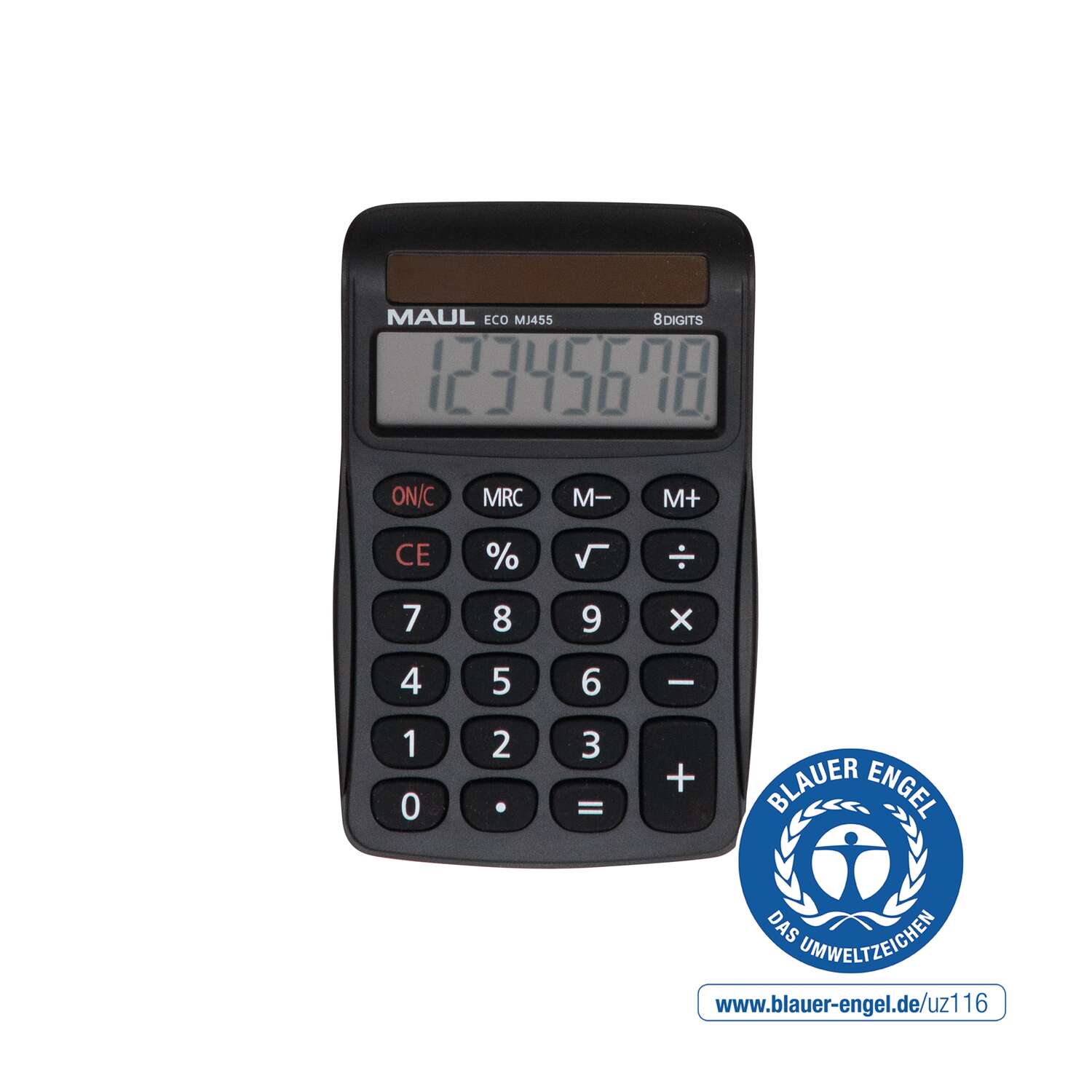 MAUL Calculatrice de Bureau ECO MJ 455 Solaire 1-ligne, 8 chiffres noir