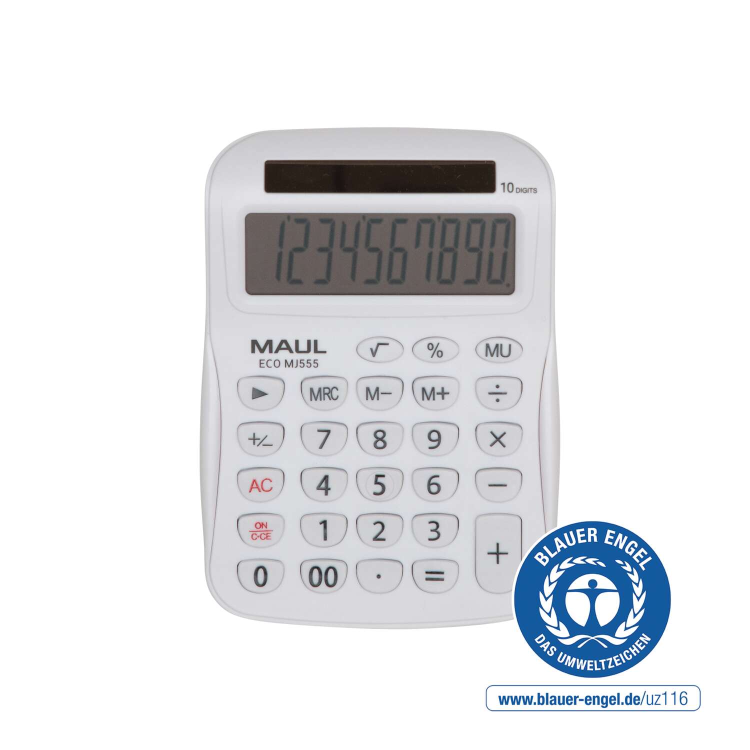 MAUL Calculatrice de Bureau ECO MJ 555 Solaire 1-ligne, 10 chiffres blanc