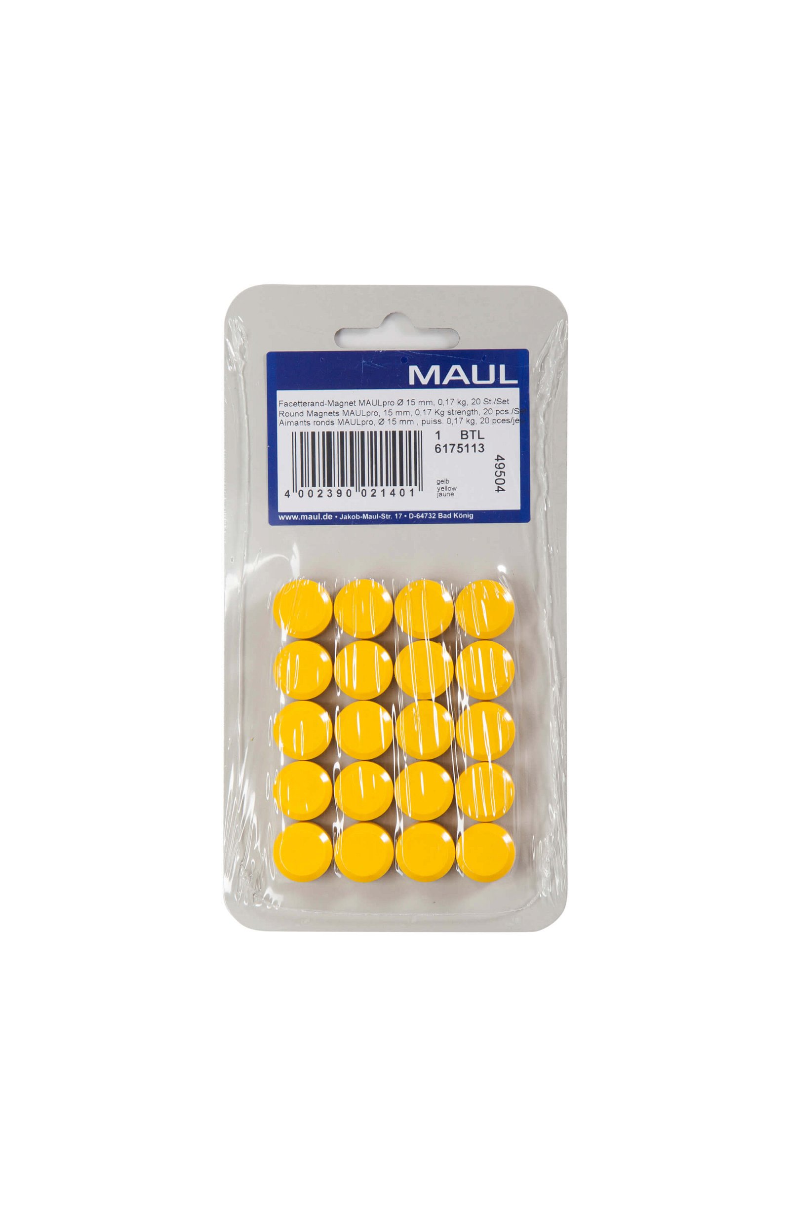 Facetterand-Magnet MAULpro Ø 15 mm, 0,17 kg, 20 St./Set, gelb