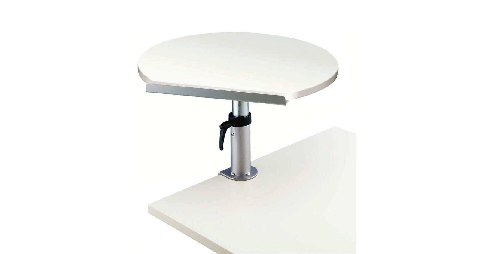 Ergonomisches Tischpult, Klem- mfuß, Platte aus Melamin, weiß