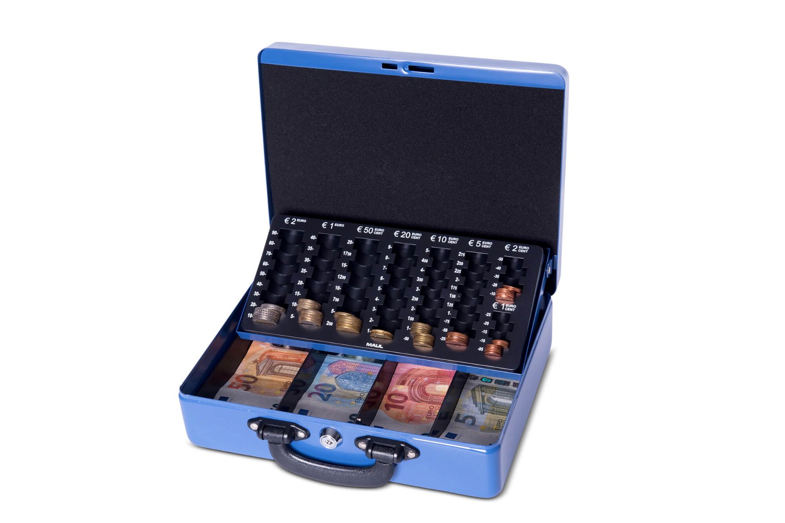 Geldkassette mit Euro-Zähl- -Einsatz, 30 x 24,5 x 9,3 cm, blau